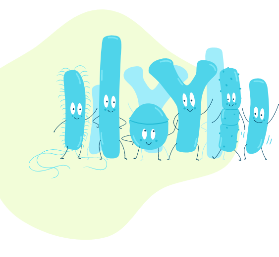 Ilustração de várias bactérias do bem.